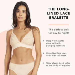 NWT Lively The Long-Lined Lace Bralette in Toasted Almond Size Small